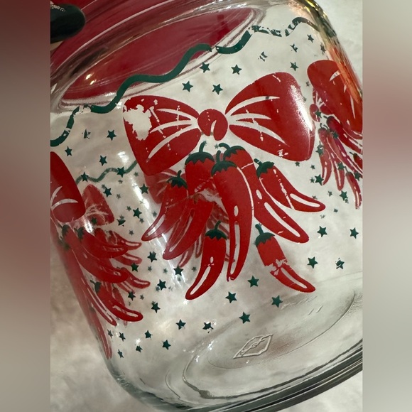 Vintage AGC Ribbon Bow Chili Peppers Red Floral Pattern Clear Glass Canister Jar - Picture 10 of 16